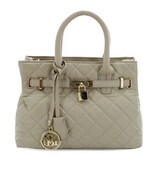 Wholesale - BADGLEY MISCHKA BEIGE BIG DIAMOND QUILTED TOTE WITH FRONT LOCK C/P 8, UPC: 194295077004